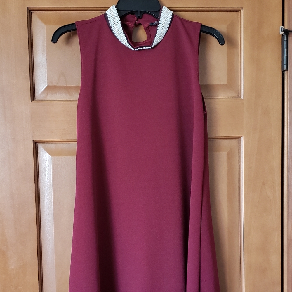 Burgundy Embellished Swing Dress